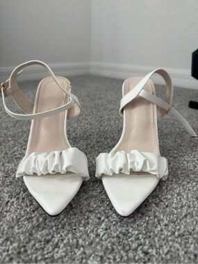 SHEIN White Ruched Strap Pointed-Toe Heeled Sandals